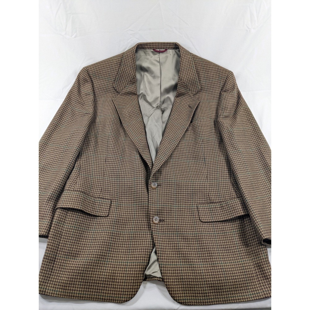 VTG HART SCHAFFNER MARX Split Tail‎ Blazer 46R Brown Fine Australian Wool Tweed